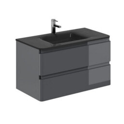 Plum&clay Marvel Gloss Dark Grey Wall Hung Bathroom Vanity Unit With Grey Glass Basin (W)900mm - thumbnail 1