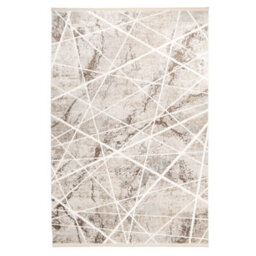 Loomed Beige Abstract Marble Bedroom Living Area Rug With Fringing 120X170Cm - thumbnail 1