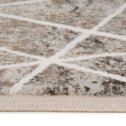 Loomed Beige Abstract Marble Bedroom Living Area Rug With Fringing 120X170Cm - thumbnail 4