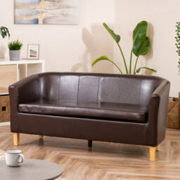 Meriden 156Cm Wide Brown Pu Vegan Leather 3 Seat Tub Accent Sofa Supplied With Both Light And Dark Wooden Legs - thumbnail 2
