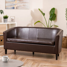 Meriden 156Cm Wide Brown Pu Vegan Leather 3 Seat Tub Accent Sofa Supplied With Both Light And Dark Wooden Legs - thumbnail 1