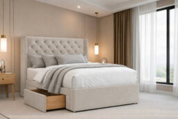 "Nexus Windsor Plush Divan, Cream, 54"" Winged Hb, 2 Drawers Foot-End, Open Coil Mattress, King" - thumbnail 1