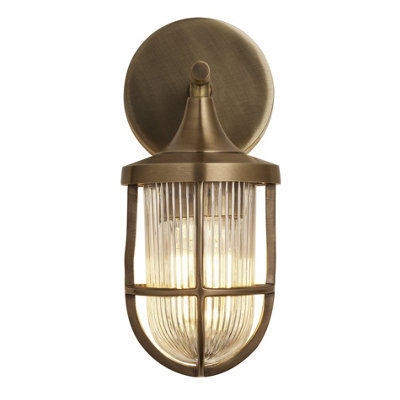 Industville Harbour Outdoor & Bathroom Wall Light - Brass, Ribbed