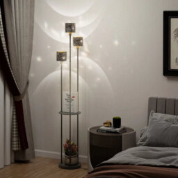 3 Light Led Floor Lamp With Storage Shelf , Modern Freestanding Reading Light