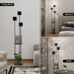 3 Light Led Floor Lamp With Storage Shelf , Modern Freestanding Reading Light - thumbnail 4