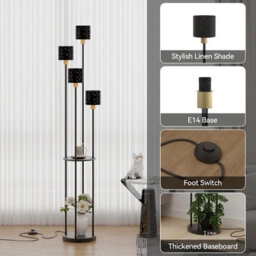 3 Light Led Floor Lamp With Storage Shelf , Modern Freestanding Reading Light - thumbnail 3