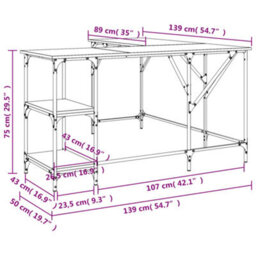 Berkfield Desk Smoked Oak 139X139X75 Cm Engineered Wood - thumbnail 9