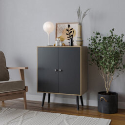 Urbn-Living Oak 2-Tier 2-Door Wooden Cabinet With Legs - thumbnail 1
