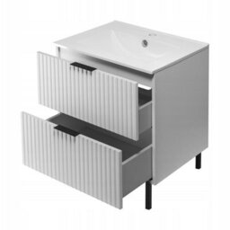 Heze Furniture Flow 2 Drawer Standing Bathroom 60Cm Vanity Cabinet With Basin - White - thumbnail 2