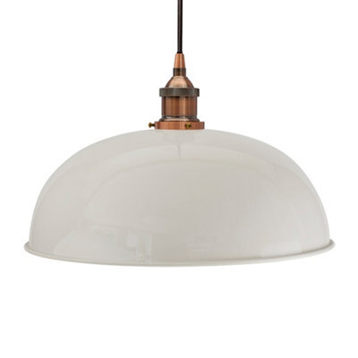Pale Grey Worcester Painted Dome Pendant Light With Antique Copper Lamp Holder And Black Round Cable - Se Home - image 1
