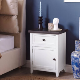 Beliani Retro Two-Tone Nightstand, White Base With Warm Brown Top, Mdf Bedside Table 40X30X55 Cm - thumbnail 2