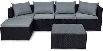 Evre Black Rattan Outdoor Garden Furniture Set Miami Sofa Coffee Table, Foot Stool Rattan & Premium Cover - Inc Weekend Delivery - image 1