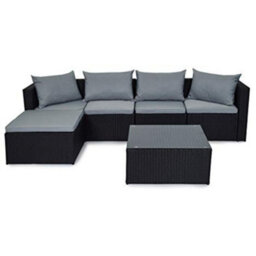 Evre Black Rattan Outdoor Garden Furniture Set Miami Sofa Coffee Table, Foot Stool Rattan & Premium Cover - Inc Weekend Delivery - thumbnail 7