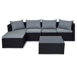 Evre Black Rattan Outdoor Garden Furniture Set Miami Sofa Coffee Table, Foot Stool Rattan & Premium Cover - Inc Weekend Delivery - thumbnail 5