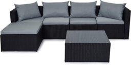 Evre Black Rattan Outdoor Garden Furniture Set Miami Sofa Coffee Table, Foot Stool Rattan & Premium Cover - Inc Weekend Delivery - thumbnail 1