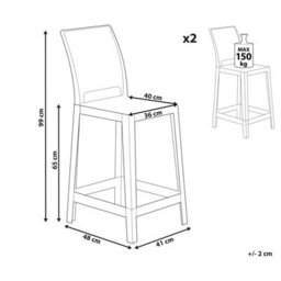 Wyld And Coco Novabrand Set Of 2 White Polycarbonate Counter Stools 99 Cm - Modern Kitchen Island Chairs - thumbnail 5