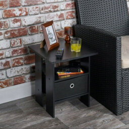 Urbn-Living Urbnliving Height 45Cm 2 Tier Wooden Black Table 2 Black Drawer Bedroom Bedside Nightstand Living Room Side Cabinet - thumbnail 3