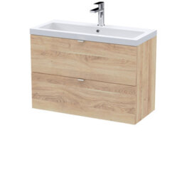 Hudson Reed Fusion Wall Hung 2-Drawer Vanity Unit & Polymarble Basin, Vanity Unit With Basin, Bleached Oak, 800mm - thumbnail 1