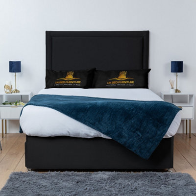 UKBEDFURNITURE Ascot Black Plush  Divan Bed Base With 26 Inch Headboard & 10 Inch Orthopaedic Mattress - No Storage - image 1