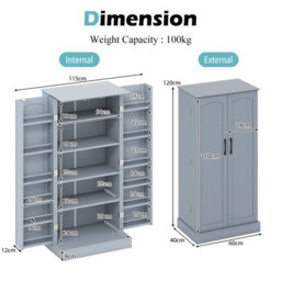 Gainoom Kitchen Grey Storage Cabinet Freestanding Buffet Cupboards Sideboard - thumbnail 2