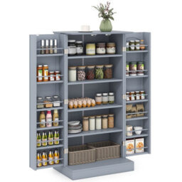 Gainoom Kitchen Grey Storage Cabinet Freestanding Buffet Cupboards Sideboard