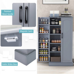 Gainoom Kitchen Grey Storage Cabinet Freestanding Buffet Cupboards Sideboard - thumbnail 6