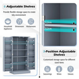 Gainoom Kitchen Grey Storage Cabinet Freestanding Buffet Cupboards Sideboard - thumbnail 8