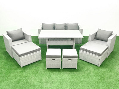 Fimous Rattan Garden Furniture Set Outdoor 9 Seater Patio Dining Sets Glass Top Dining Table Light Grey - image 1