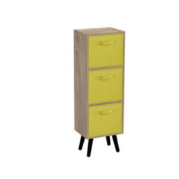 Urbn-Living Urbnliving 80Cm Height 3 Tier Antique Oak Wooden Storage Bookcase Scandinavian Style Black Legs With Yellow Inserts - thumbnail 2