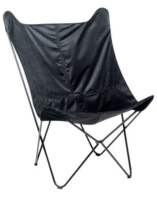 Wyld And Coco Nova Velvet Sling Butterfly Chair With Black Hairpin Legs - Black Velvet, Compact Retro Seating - image 1