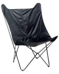 Wyld And Coco Nova Velvet Sling Butterfly Chair With Black Hairpin Legs - Black Velvet, Compact Retro Seating - thumbnail 1