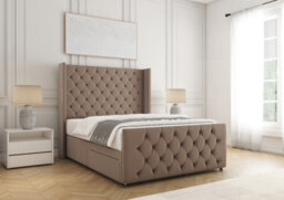 "Bsspoke Divan Bed Set Mink Velvet With 54Inch Wingedback Headboard & 20"" Footboard & Mattress No Drawers 3Ft 4Ft 4Ft6 5Ft 6Ft" - thumbnail 2