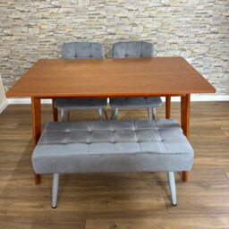 Doubs Dining Table Set With 2 Tufted Grey Velvet Chairs And Bench Walnut Effect Table - thumbnail 3