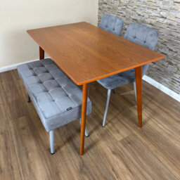 Doubs Dining Table Set With 2 Tufted Grey Velvet Chairs And Bench Walnut Effect Table - thumbnail 5