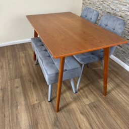 Doubs Dining Table Set With 2 Tufted Grey Velvet Chairs And Bench Walnut Effect Table - thumbnail 2