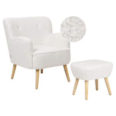 Beliani Armchair Tumba With Footstool Boucle White - image 1