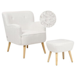 Beliani Armchair Tumba With Footstool Boucle White