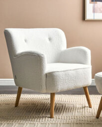 Beliani Armchair Tumba With Footstool Boucle White - thumbnail 2