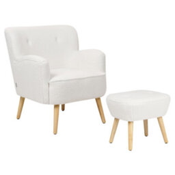 Beliani Armchair Tumba With Footstool Boucle White - thumbnail 4