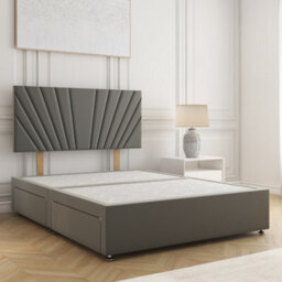 Bsspoke Maria Divan Bed Grey Plush Velvet With 24Inch Headboard & No Mattress No Drawers In Single Double King 4Ft 6Ft