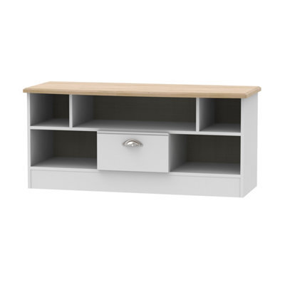 Albert 1 Drawer Tv & Media Unit In Grey Matt & Oak (Ready Assembled) - image 1
