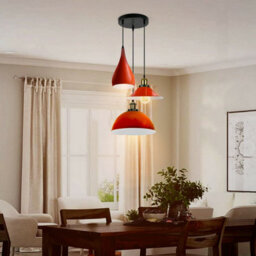 Orange 3 Light Modern Industrial Pendant  Metal E27 Fixture For Dining Room - thumbnail 2