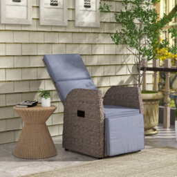 Outsunny Outdoor Recliner Chair W/ Cushion Rattan Reclining Lounge Chair, Brown