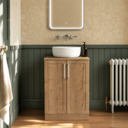 Balterley Stonnall Traditional Floor Standing 2 Door Vanity Unit With Laminate Worktop, 600mm, Autumn Oak - thumbnail 2