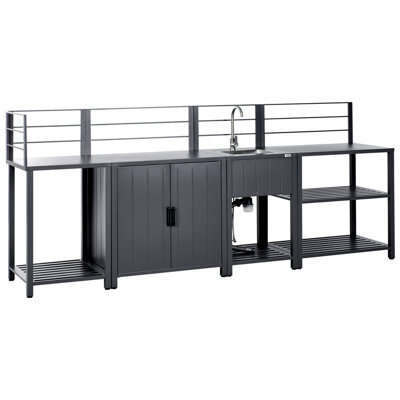 Beliani 4 Piece Outdoor Kitchen Set With Sink Viggiano Metal Graphite Grey - image 1