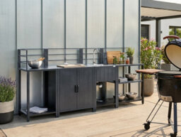 Beliani 4 Piece Outdoor Kitchen Set With Sink Viggiano Metal Graphite Grey - thumbnail 2