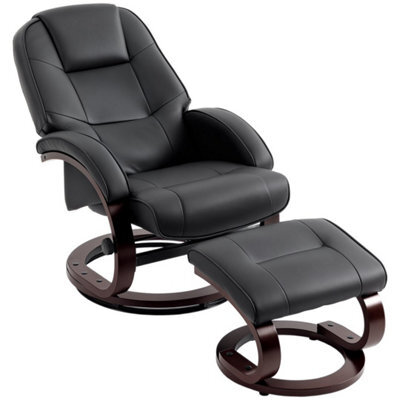 Black Swivel Recliner Chair With Footstool, Pu Leather Recliner Armchair - image 1