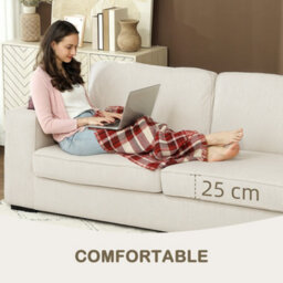Homcom Modern 3 Seater Sofa Upholstered Corduroy Sofa Couch Cream White - thumbnail 6