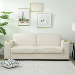Homcom Modern 3 Seater Sofa Upholstered Corduroy Sofa Couch Cream White - thumbnail 8