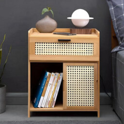 A1 Drawer / 42.5X31X50Cm Wooden Bedside Table 1 3 Drawer And Rattan Door Bedside Table Cabinet Nightstand - thumbnail 4